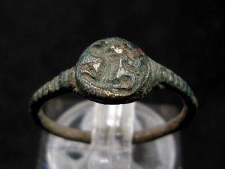 Very Rare Roman Intaglio Seal Bronze Ring,  Stag Or Deer Image,