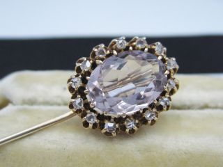 Antique Victorian 14k Yellow Gold & Diamonds & Pink Stone Stick Tie Scarf Pin