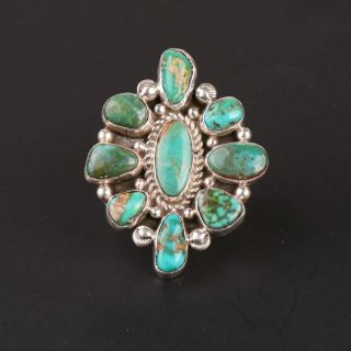 Sterling Silver.  925 Vintage Native American Turquoise Cluster Sz 7 Ring Classic