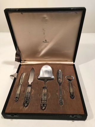 Acorn By Georg Jensen Denmark Sterling Silver Serving Set In Custom Leather Case