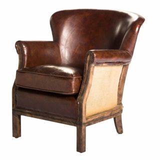25 " W Arm Club Chair Top Grain Soft Vintage Brown Leather Wood Frame Hand Made