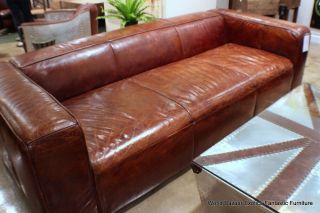 102 " Sofa Vintage Cigar Brown Soft Italian Leather Modern Luxurious
