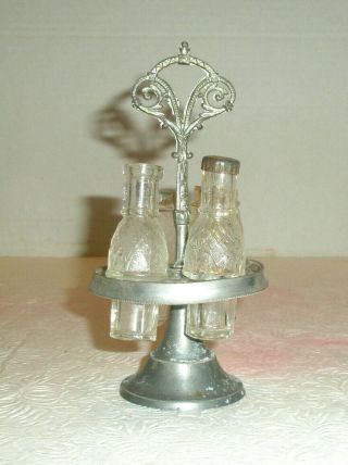 Vintage Miniature Castor Set With Caddy Glass Metal