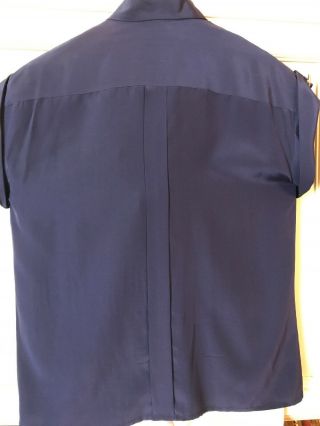 Vintage Chanel Silk Blouse Navy Tuxedo Front Short Sleeve 8