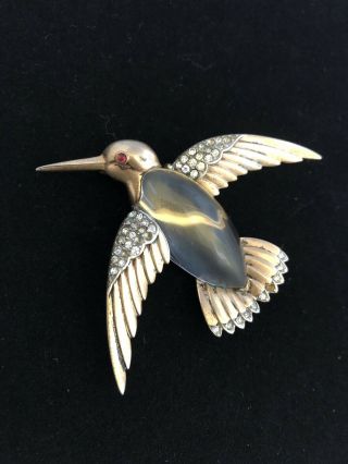 Vintage Crown Trifari Sterling Jelly Belly Hummingbird Pin Brooch Signed