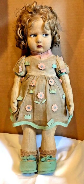 1920s/30s Antique Pouty Face Lenci Felt/Cloth Articulated Doll 16.  5 