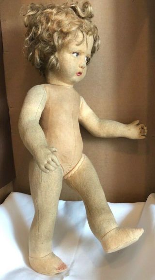 1920s/30s Antique Pouty Face Lenci Felt/Cloth Articulated Doll 16.  5 