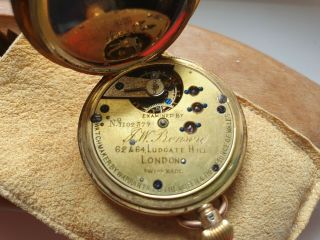 J W Benson London Half Hunter 18k Gold Pocket Watch & Chains 10