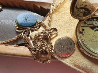 J W Benson London Half Hunter 18k Gold Pocket Watch & Chains 12