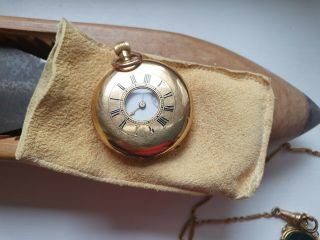 J W Benson London Half Hunter 18k Gold Pocket Watch & Chains
