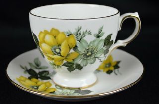 Queen Anne Bone China Yellow Floral Tea Cup And Saucer,  Made In England