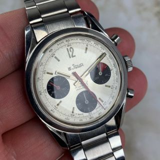 Vintage LeJour Panda Chronograph Wristwatch Valjoux 72 Twisted Lugs RARE NR 4