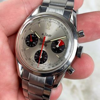 Vintage LeJour Panda Chronograph Wristwatch Valjoux 72 Twisted Lugs RARE NR 5