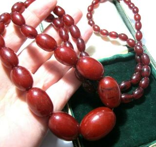 Antique Vintage Art Deco Red Cherry Amber Bakelite Graduated Bead Long Necklace