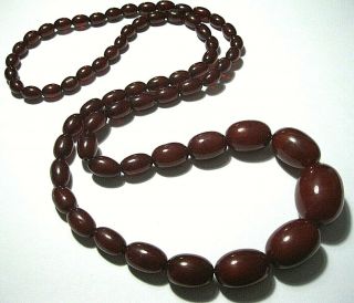 Antique Vintage Art Deco Red Cherry Amber Bakelite Graduated Bead Long Necklace 2