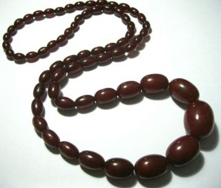 Antique Vintage Art Deco Red Cherry Amber Bakelite Graduated Bead Long Necklace 4