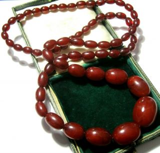 Antique Vintage Art Deco Red Cherry Amber Bakelite Graduated Bead Long Necklace 5