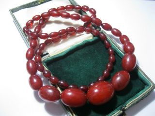 Antique Vintage Art Deco Red Cherry Amber Bakelite Graduated Bead Long Necklace 6