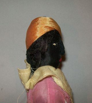 Old Vtg Ca 1920s Hand Made Folk Art Black Sateen Cloth Doll Applied Nose 3