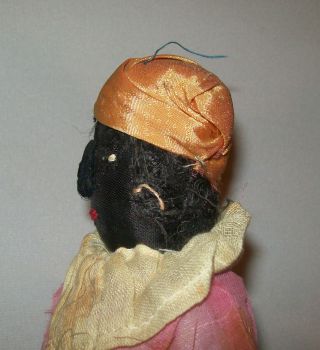 Old Vtg Ca 1920s Hand Made Folk Art Black Sateen Cloth Doll Applied Nose 4