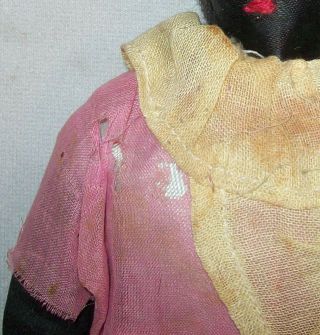 Old Vtg Ca 1920s Hand Made Folk Art Black Sateen Cloth Doll Applied Nose 6