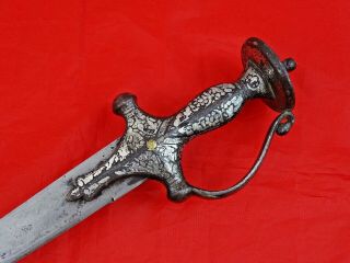 Fine Antique Indo Persian Tulwar Sword Silver Hilt Dagger Blade India 18 Century
