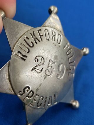 Vintage Rockford Police Metal Badge The C.  H.  Hanson Co.  Chicago 6