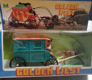 Rare Vintage Cowboy Covered Wagon And Horse Set Wild West Plastic Toy Jail Wagon