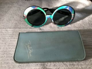 Emilio Pucci 1960’s Vintage Round Green Frame Sunglasses Made Infrance