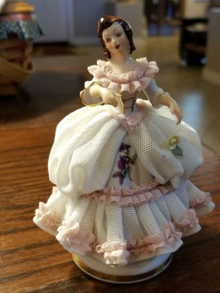 Antique Dresden Porcelain And Lace Figurine