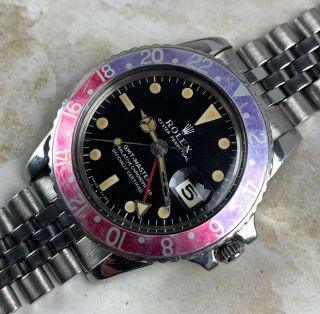 Vintage Rolex GMT - Master MK1 Long E Wristwatch Ref.  1675 Fuscia Bezel FULL SET 2