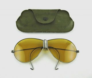Vintage Wwii Us Air Force Pilot Aviator Sunglasses Case Yellow Lens Military Afr