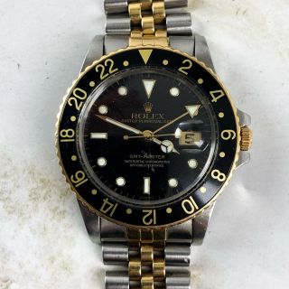 Vintage Rolex Gmt - Master Two - Tone Black And Gold Wristwatch Ref.  16753 Full Set