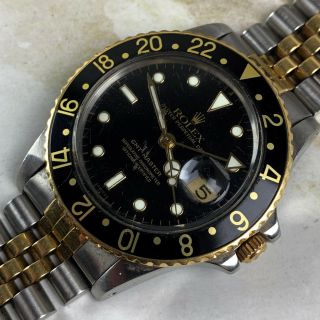 Vintage Rolex GMT - Master Two - Tone Black and Gold Wristwatch Ref.  16753 FULL SET 2