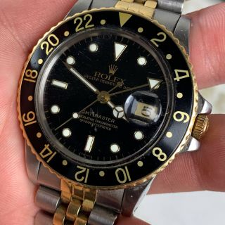 Vintage Rolex GMT - Master Two - Tone Black and Gold Wristwatch Ref.  16753 FULL SET 4