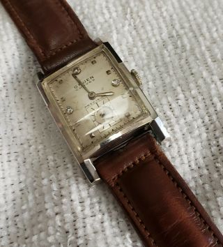 Vintage Mens 14k Solid Gold And Diamond Gruen Curvex Wristwatch
