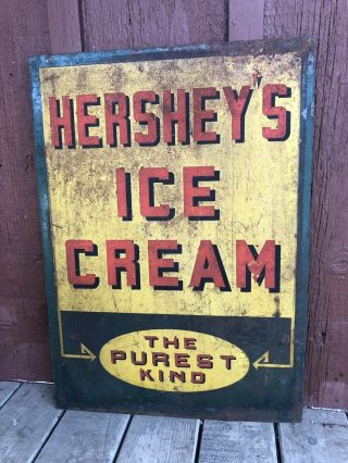 Vintage Hersheys Ice Cream Sign Sidewalk Metal Rare 1930s 27.  75 " X 19.  75 " Rare