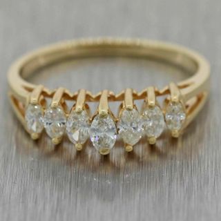 Vintage Estate Solid 14k Yellow Gold.  50ctw Marquise Diamond 4mm Band Ring