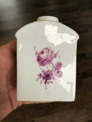 Scarce Pre - 1750 Kpm Meissen Tea Caddy Purple Camaieu Porcelain Porzellan Teedose