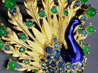 Boucher Vintage Signed Set Blue Green Enamel Peacock Brooch Pin & Earrings 11