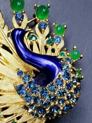 Boucher Vintage Signed Set Blue Green Enamel Peacock Brooch Pin & Earrings 12