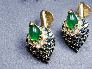 Boucher Vintage Signed Set Blue Green Enamel Peacock Brooch Pin & Earrings 2
