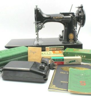 Vintage 1951 Singer Featherweight 221 - 1 Sewing Machine & Accessories Nr 5969