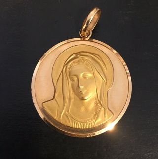 Vintage Italian 18k Gold Virgin Mary Pendant Religious Medallion 9 Gm
