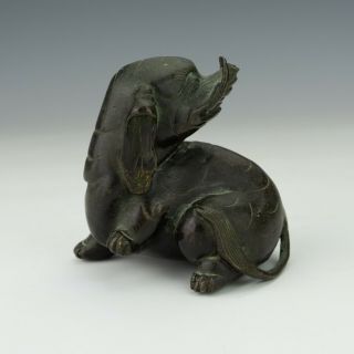 Antique Chinese Bronze Stylised Elephant Formed Scroll Weight - Unusual 2