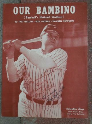 Our Bambino Sheet Music Signed By Mrs.  Babe Ruth,  Vintage,  1974,  Rare