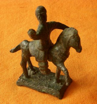 A186.  Celtic Style Bronze Horse And Rider Figurine.