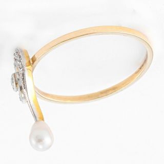 1920s Art Deco 14k Yellow Gold Platinum Diamond Pearl Musical Clef Ring 0.  10ctw 4