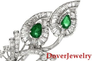 Vintage Diamond 11.  66ct Emerald Platinum Floral Clip Pin 18.  6 Grams Nr