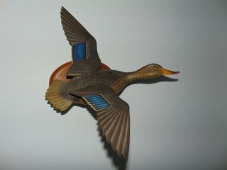 Vintage Carved Mallard Hen Duck Decoy By Paul Nock Dated 1963 - Duck In Flight